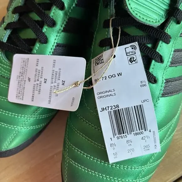 Adidas Green Black Leather metallic Soccer Sneakers Women’s 10 Retro Shoes NWOB - Picture 6 of 10